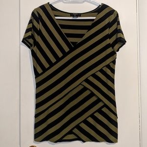 Verve Ami, Large, olive and navy striped shirt